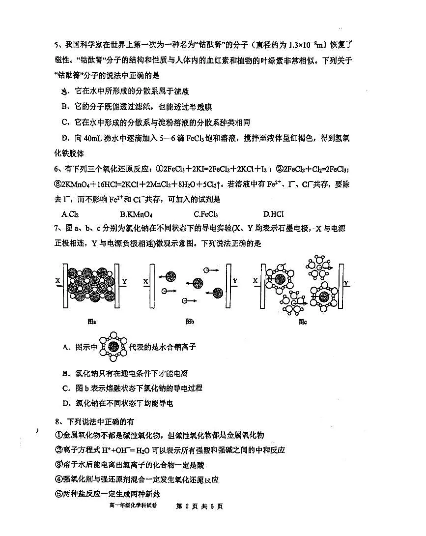 辽宁省鞍山市第一中学2024-2025学年上学期第一次月考政高一化学试卷（含答案）第2页