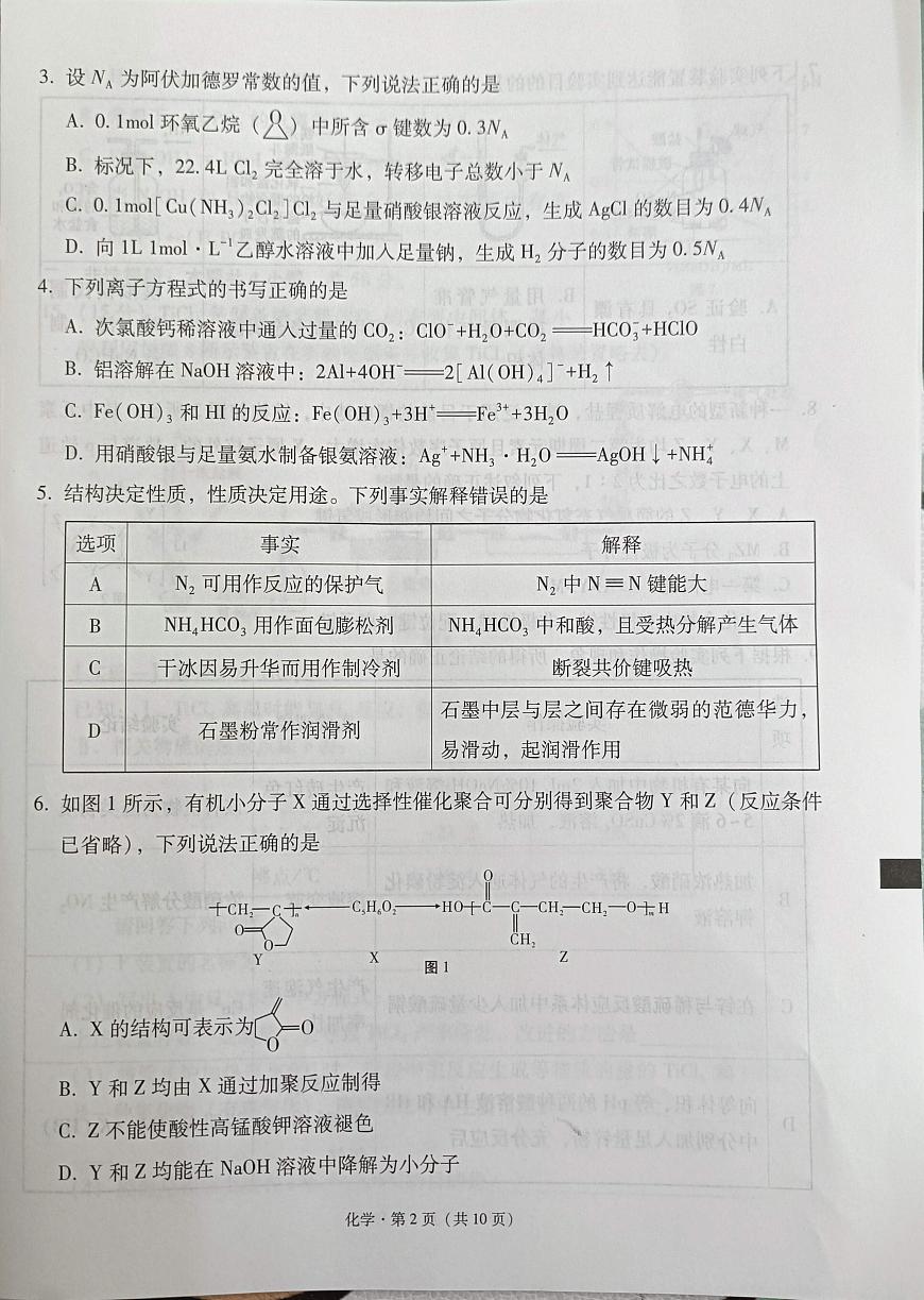 2025届西南名校联盟高三3+3+3高考备考诊断性联考（一）化学试卷+答案第2页