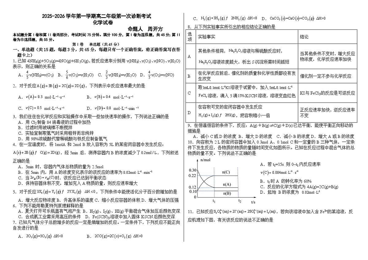 化学高二一诊考试第1页