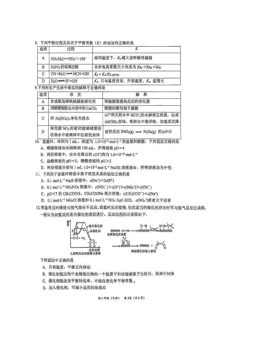 2024～2025学年北京市中关村中学高二上期中化学试卷(含答案)第2页