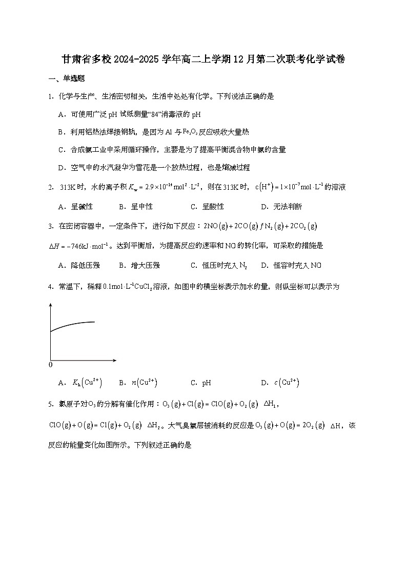 甘肃省多校2024~2025学年高二上学期12月第二次月考化学试题（含答案）第1页