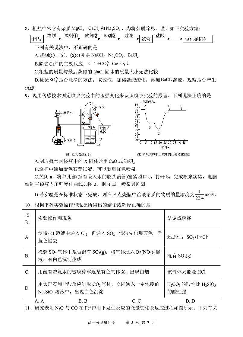 四川省遂宁市射洪中学强基班2024-2025学年高一下学期3月月考试题化学试卷第3页