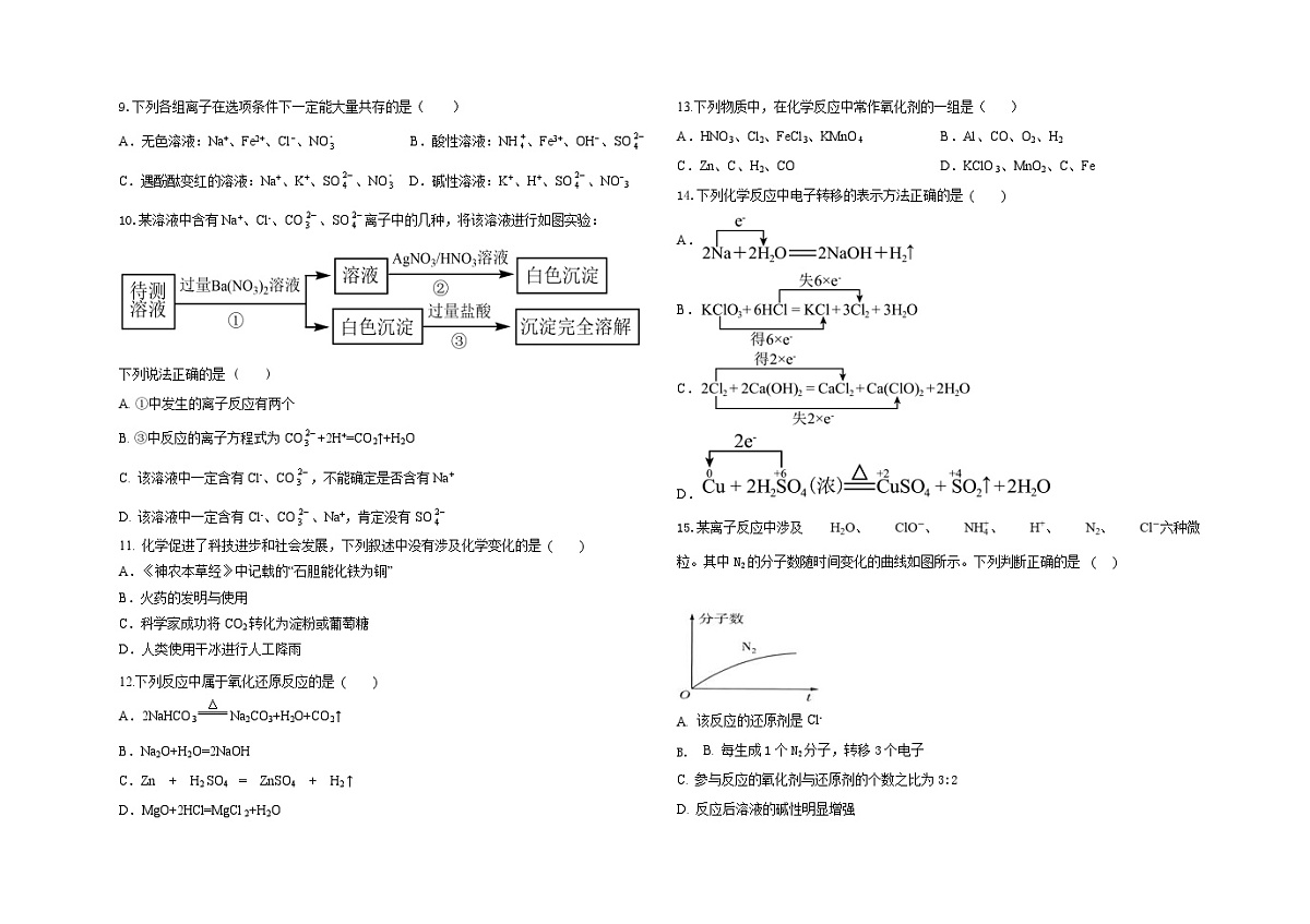 高一化学月考考试卷第2页