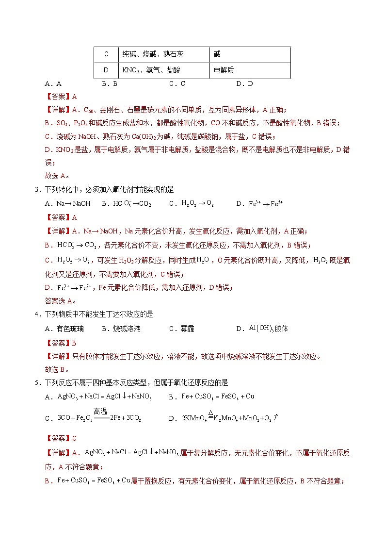 高一化学第一次月考卷（全解全析）第2页