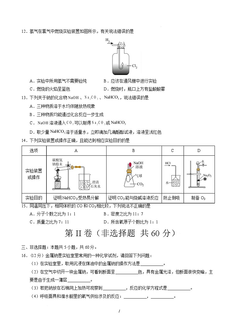 高一化学第一次月考卷（山东专用，鲁科版2019）（考试版）A4版第3页