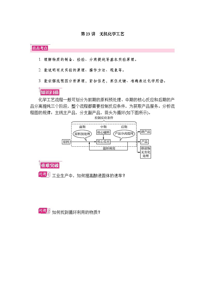 第23讲　无机化学工艺  复习讲义 （含答案）江苏省2027届普通高中化学学业水平合格性考试第1页