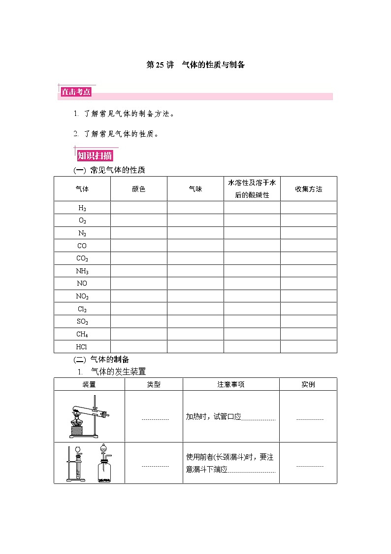 第25讲　气体的性质与制备  复习讲义 （含答案）江苏省2027届普通高中化学学业水平合格性考试第1页