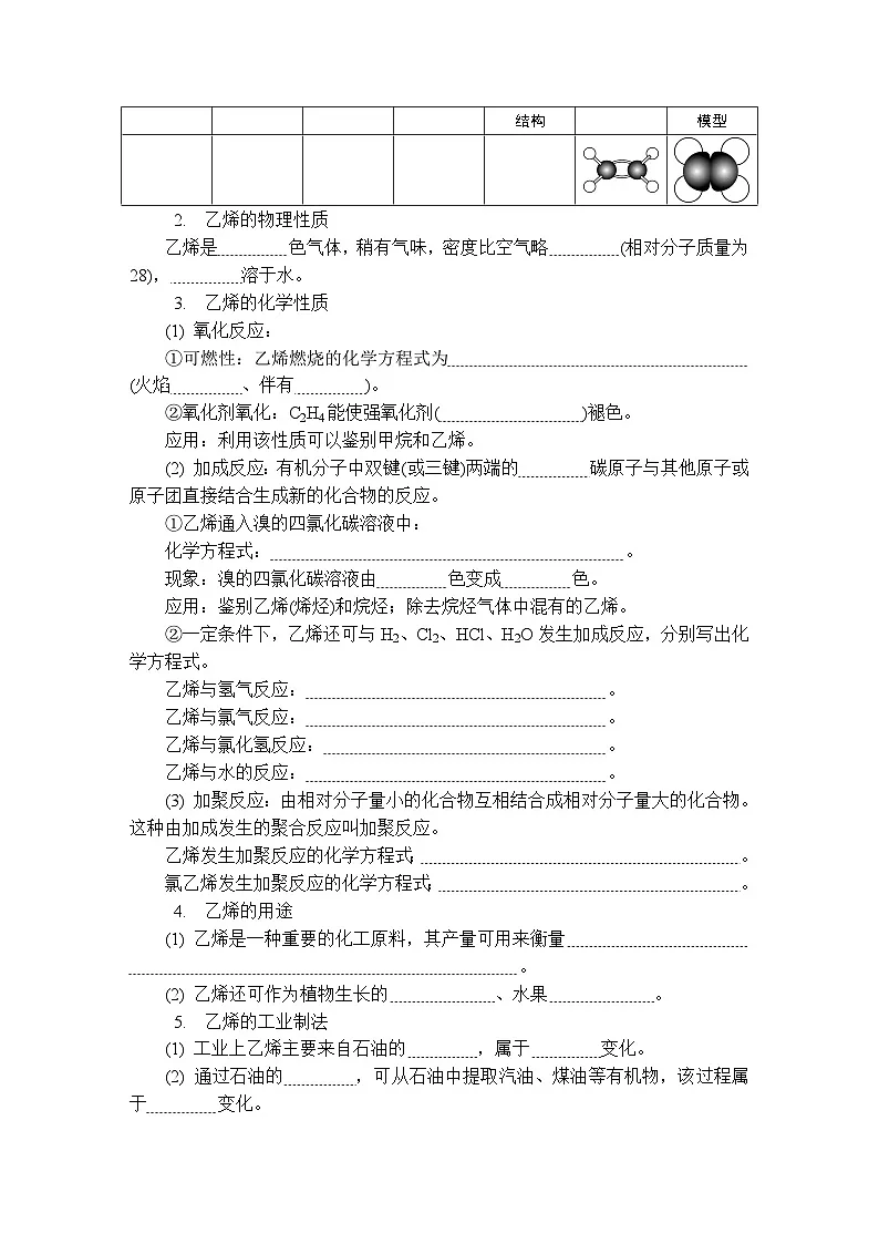 第28讲　甲烷　乙烯　苯 复习讲义 （含答案）江苏省2027届普通高中化学学业水平合格性考试第2页