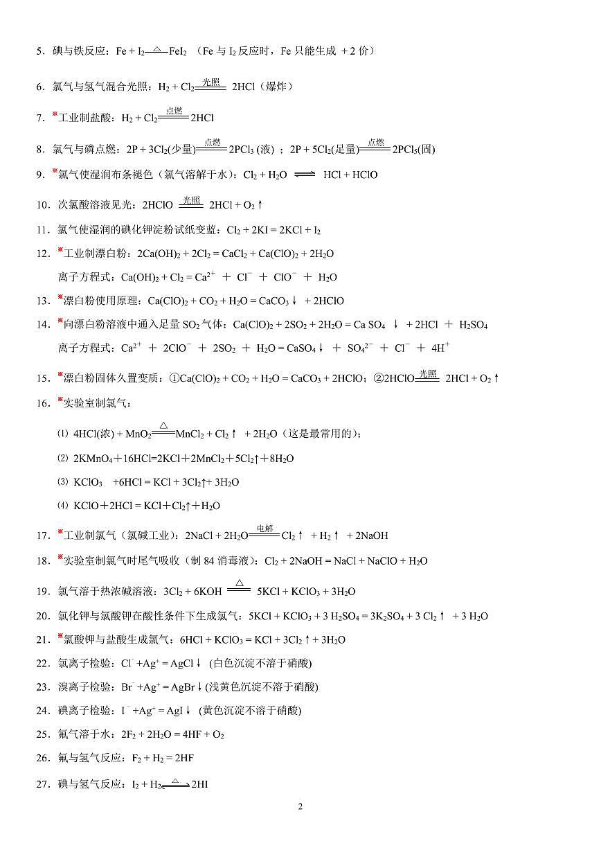 高中高考化学方程式知识点总结第2页