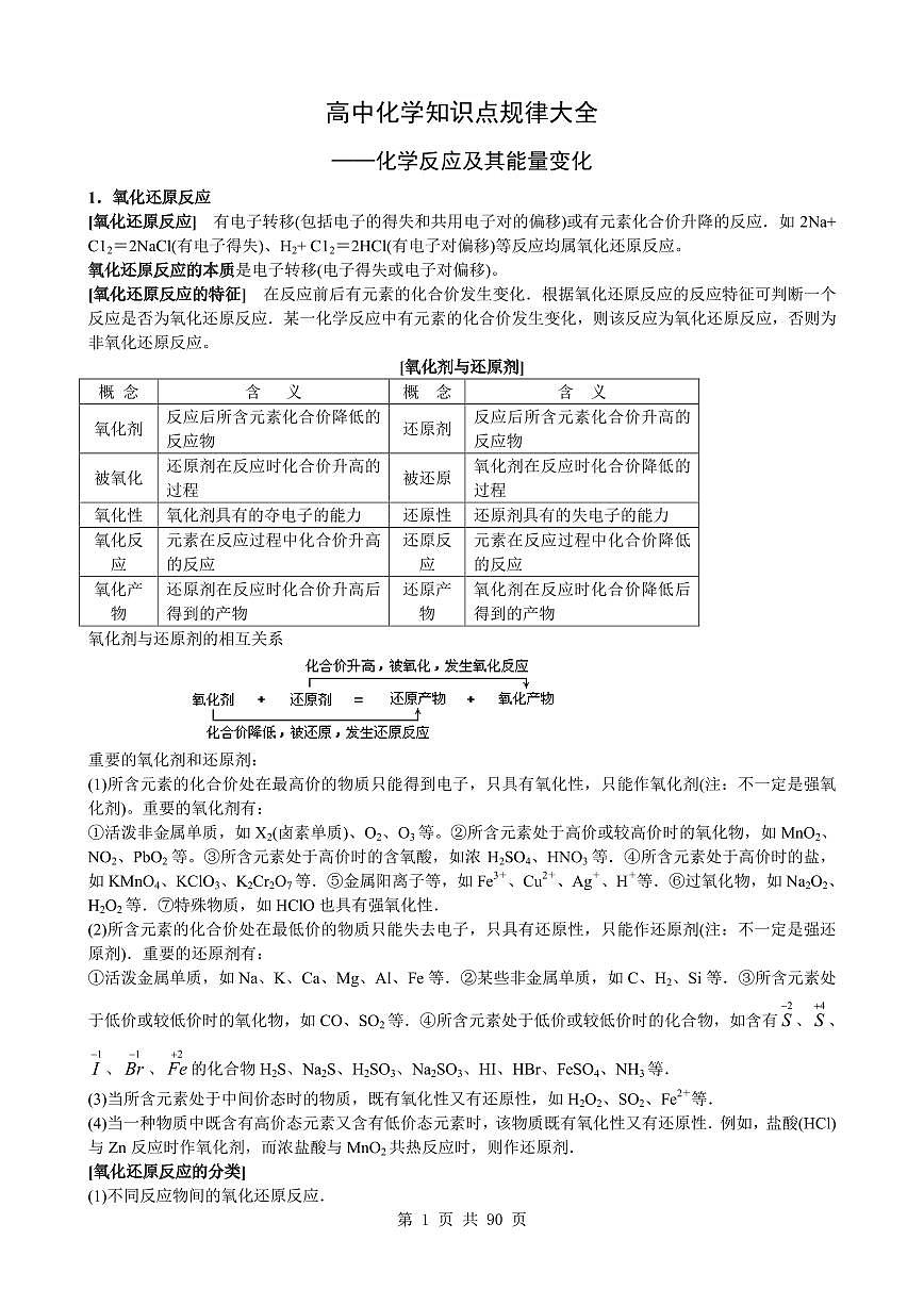 高中化学知识点规律大全讲义--高考化学一轮专题第1页