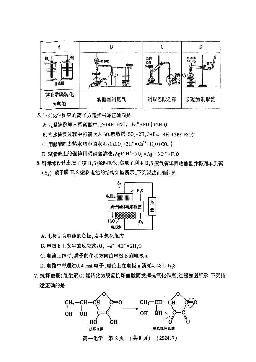 洛阳市2023-2024下学期期末高一化学试卷第2页