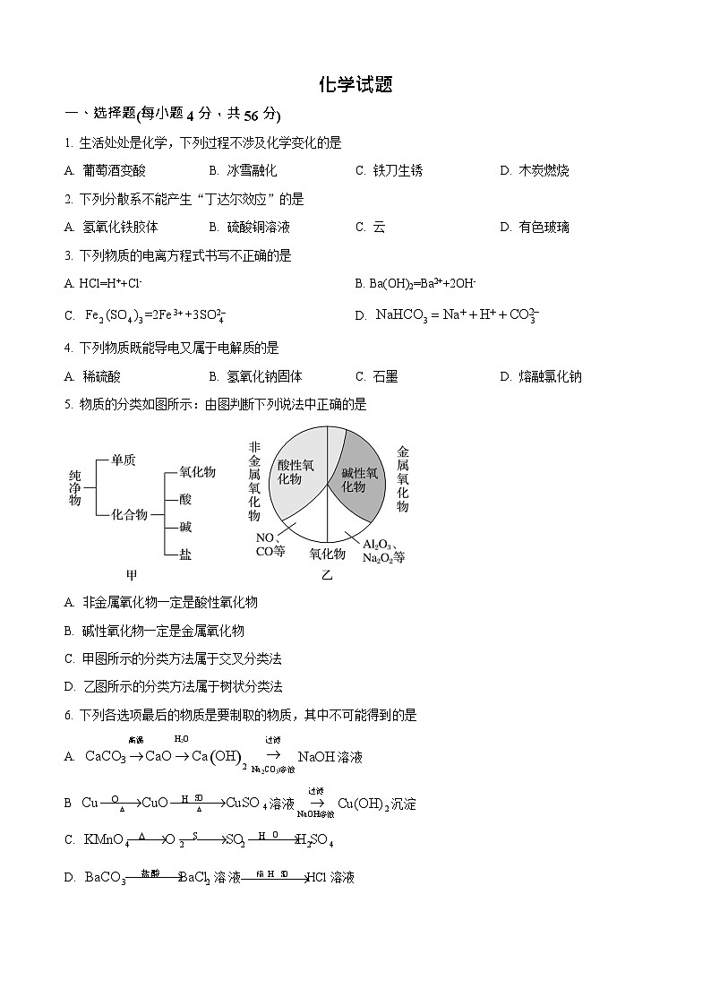 陕西省汉中市西乡县第一中学2025-2026学年高一上学期9月月考化学试卷第1页