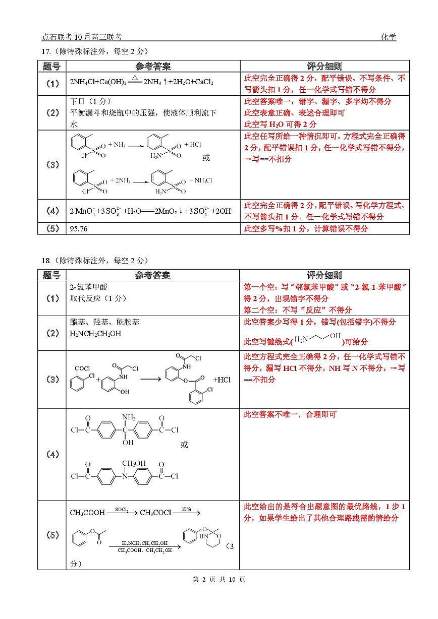 辽宁省点石联考2026届高三上学期10月月考化学答案第2页