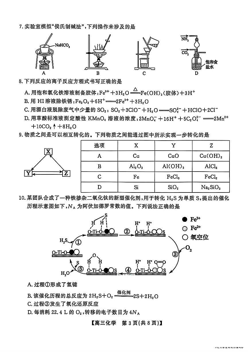 2025年鼎尖高三上学期10月化学试题无答案第3页