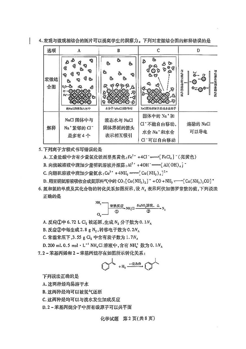 天一大联考2024-2025学年高三年级上学期期末检测化学试题（含答案）第2页