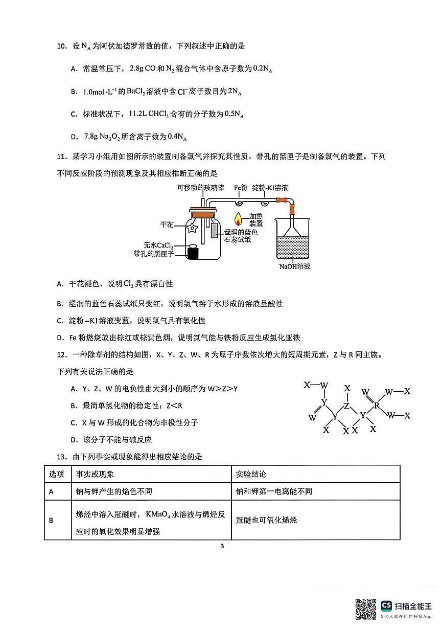 广东省广州市培英中学2024-2025学年高三上学期11月月考化学试题第3页