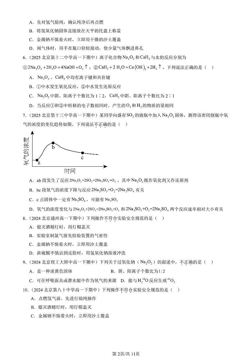 2023-2025北京重点校高一（下）期中化学汇编：钠及其化合物第2页