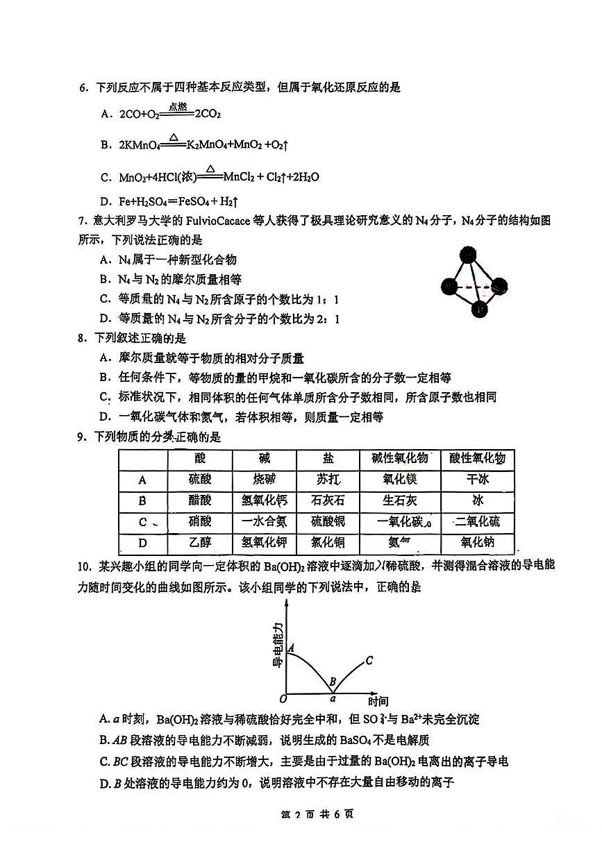 江苏省常州高级中学2025-2026学年高一上学期10月月考化学试卷第2页