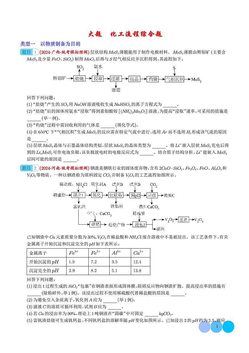 化工流程综合题（分类过关）（学生版）第1页