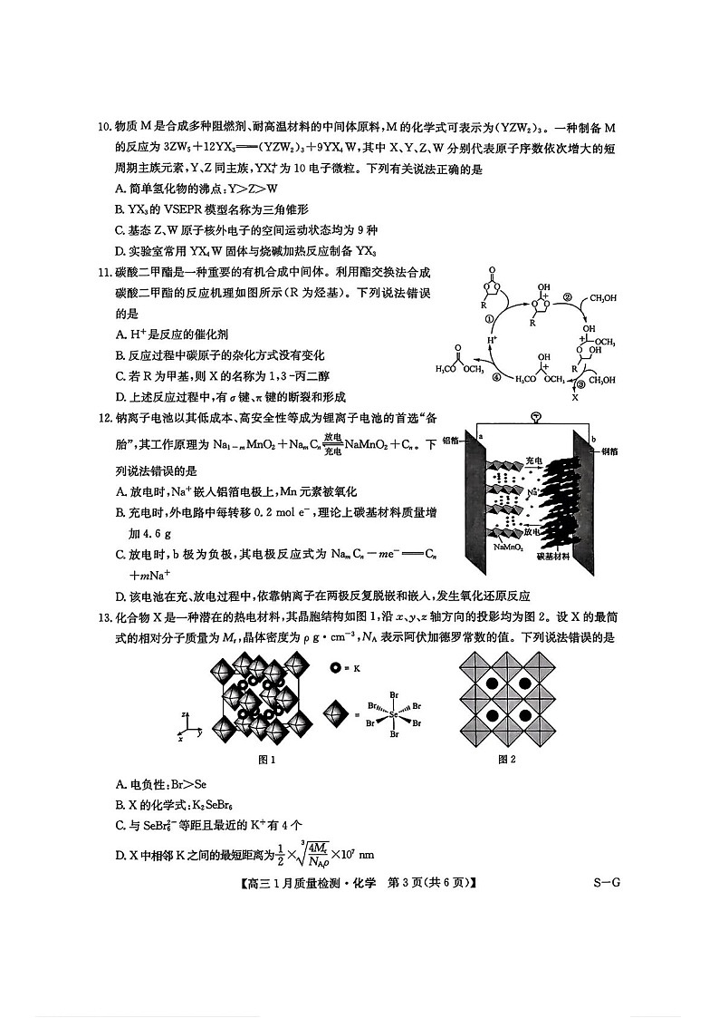 九师联盟2025届高三上学期1月质量检测-化学试卷（含答案）第3页