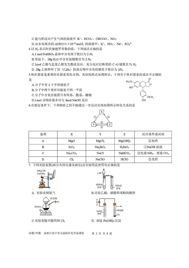 四川省成都市石室中学2025-2026学年高三上学期10月月考化学试卷第2页
