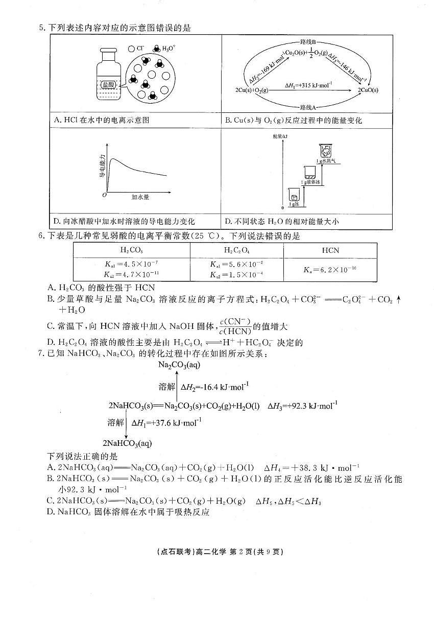 辽宁省点石联考2025-2026学年上学期高二年级10月份联合考试 化学第2页