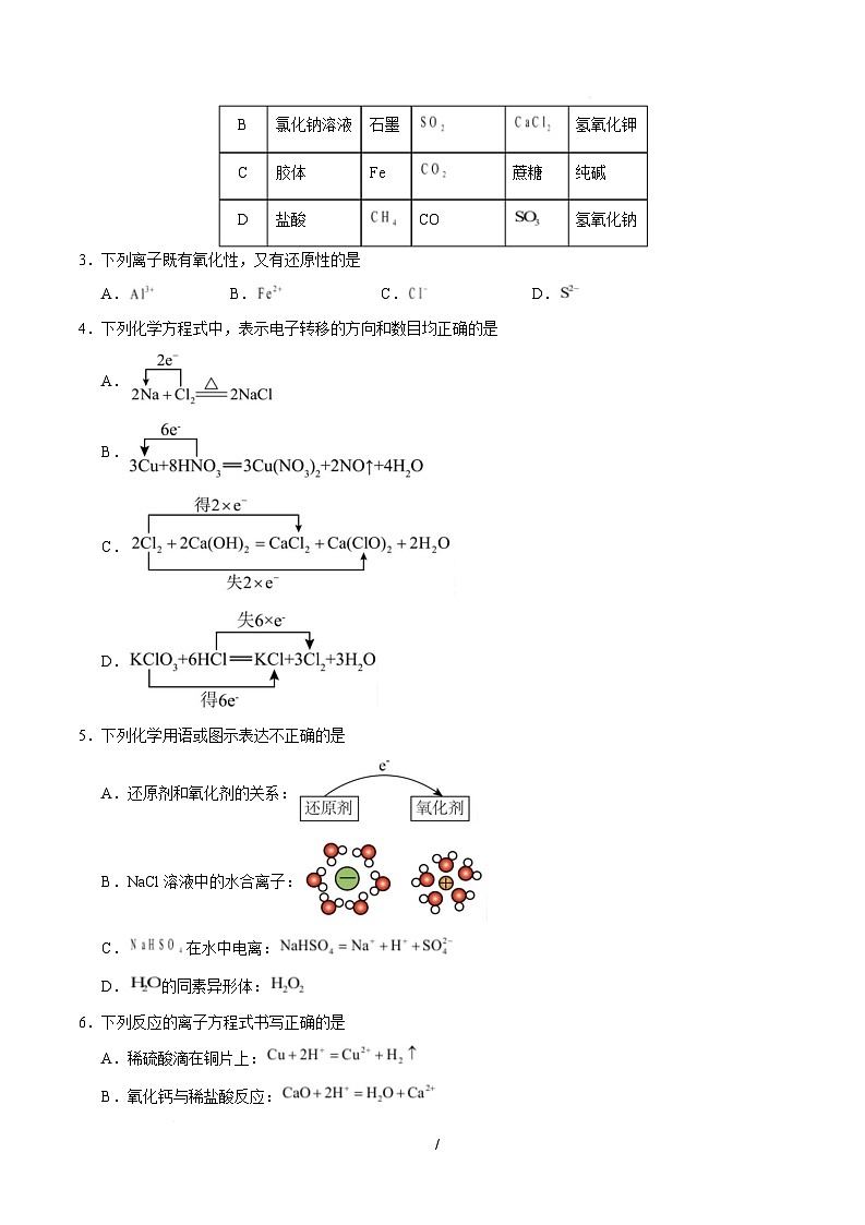 高一化学上学期第一次月考（重庆专用，人教版2019） 高一化学第一次月考卷（重庆专用，人教版2019）（考试版）A4版第2页