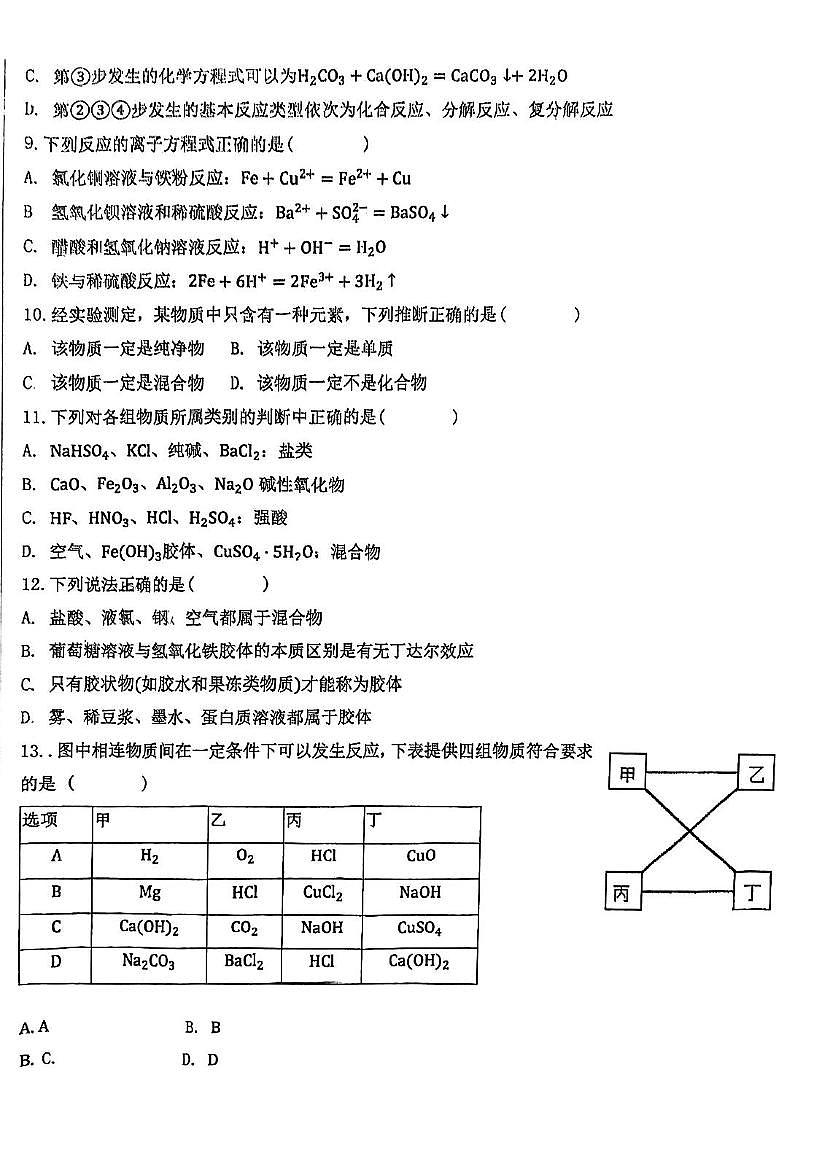天津市静海区第四中学2025-2026学年高一上学期10月月考化学试题第2页