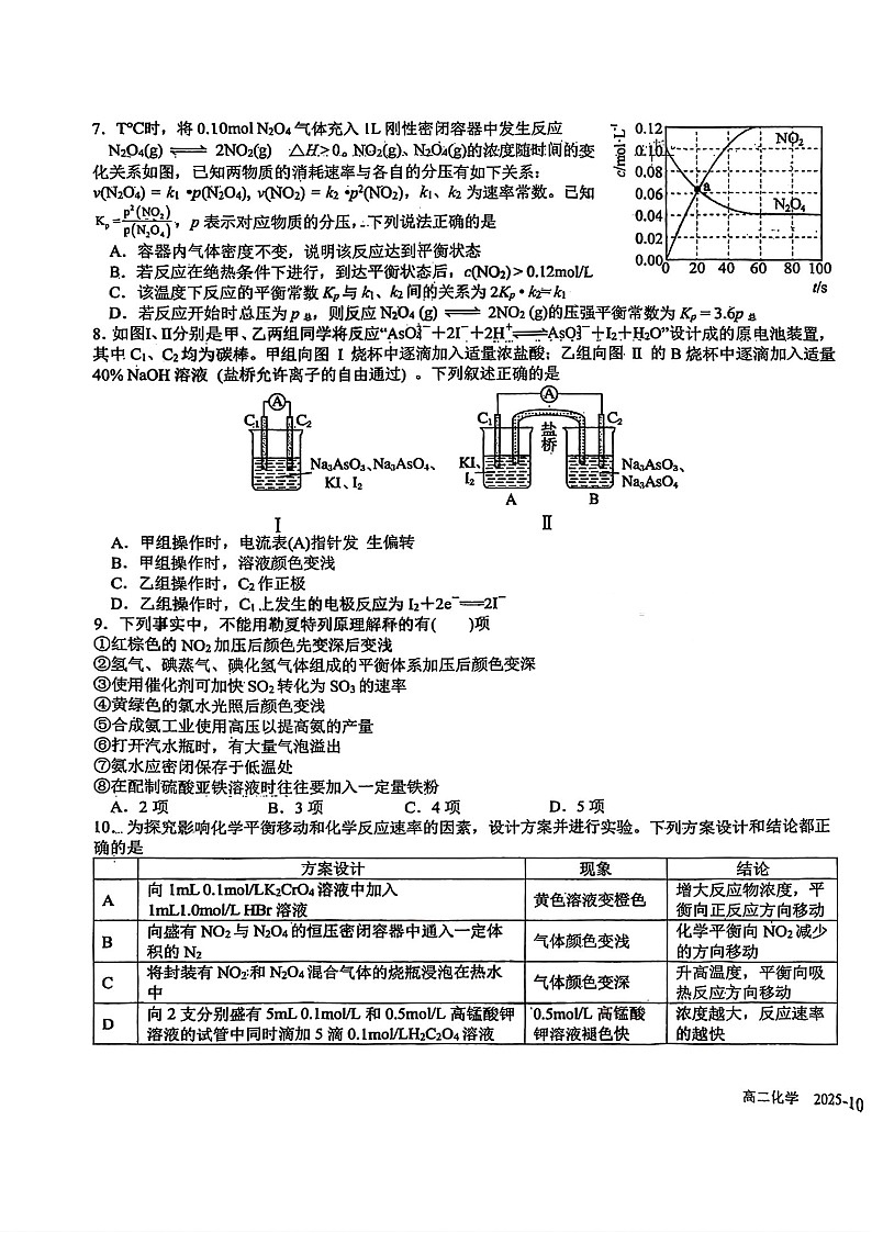 四川省成都市树德中学2025-2026学年高二上学期10月月考化学试卷第3页