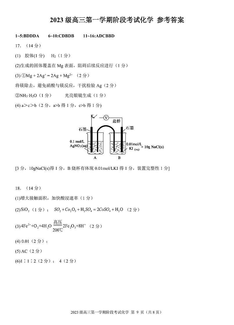 高三化学答案第1页