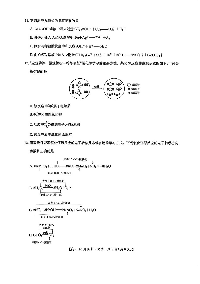 河南洛阳强基联盟联考2025-2026学年高一上学期10月考试化学试卷pdf第3页
