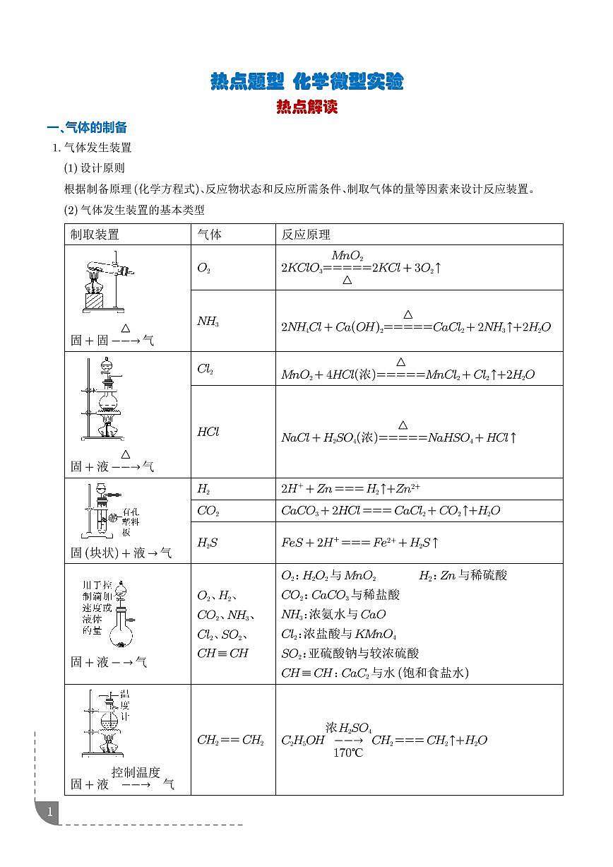 2026年高考化学一轮复习考点训练 化学微型实验（学生版+解析版）第1页