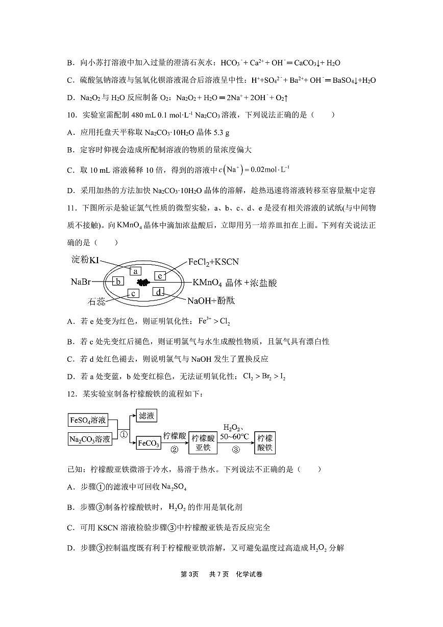 湖南省岳阳市第一中学2024-2025学年高一下学期开学化学试题第3页
