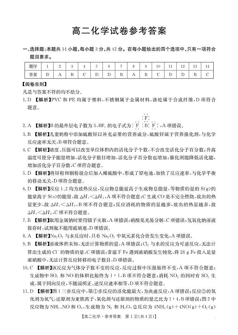 河南部分学校2025-2026学年高二上学期10月联考+化学答案第1页
