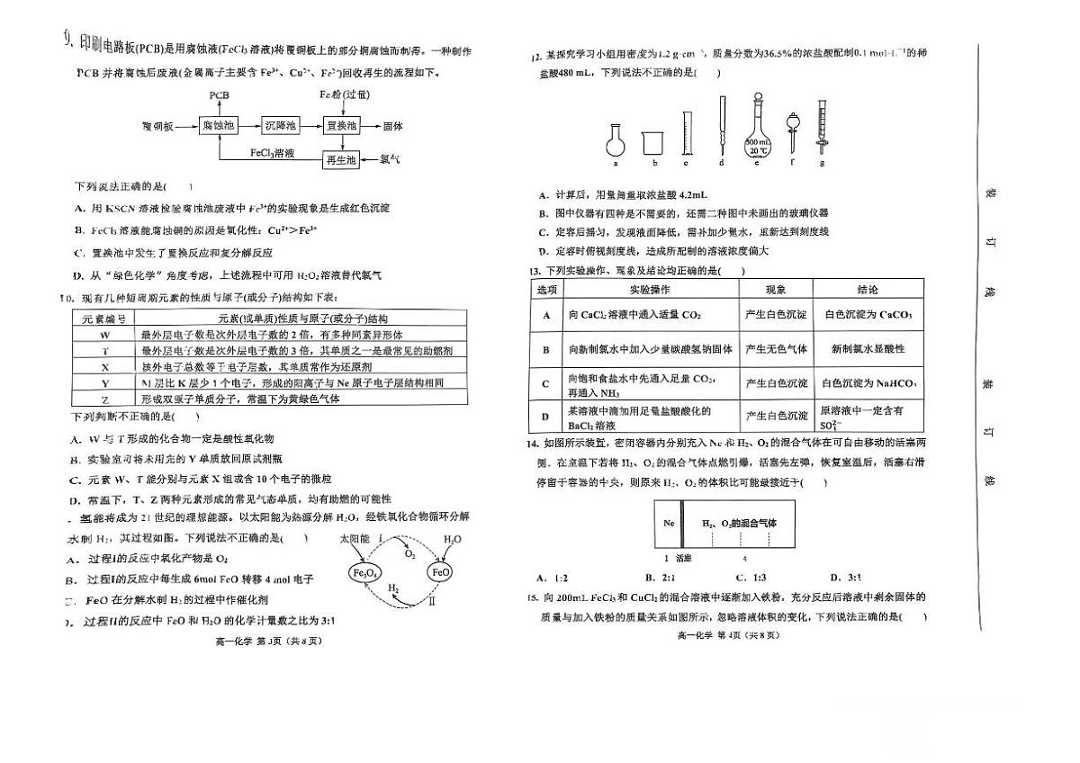 吉林省延边州2024-2025学年高一上学期期末质检化学试题（无答案）第2页