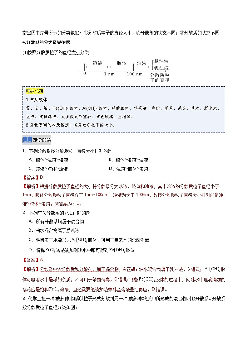 第一节 物质的分类及转化第2课时 分散系及其分类（同步讲义）（解析版）第2页