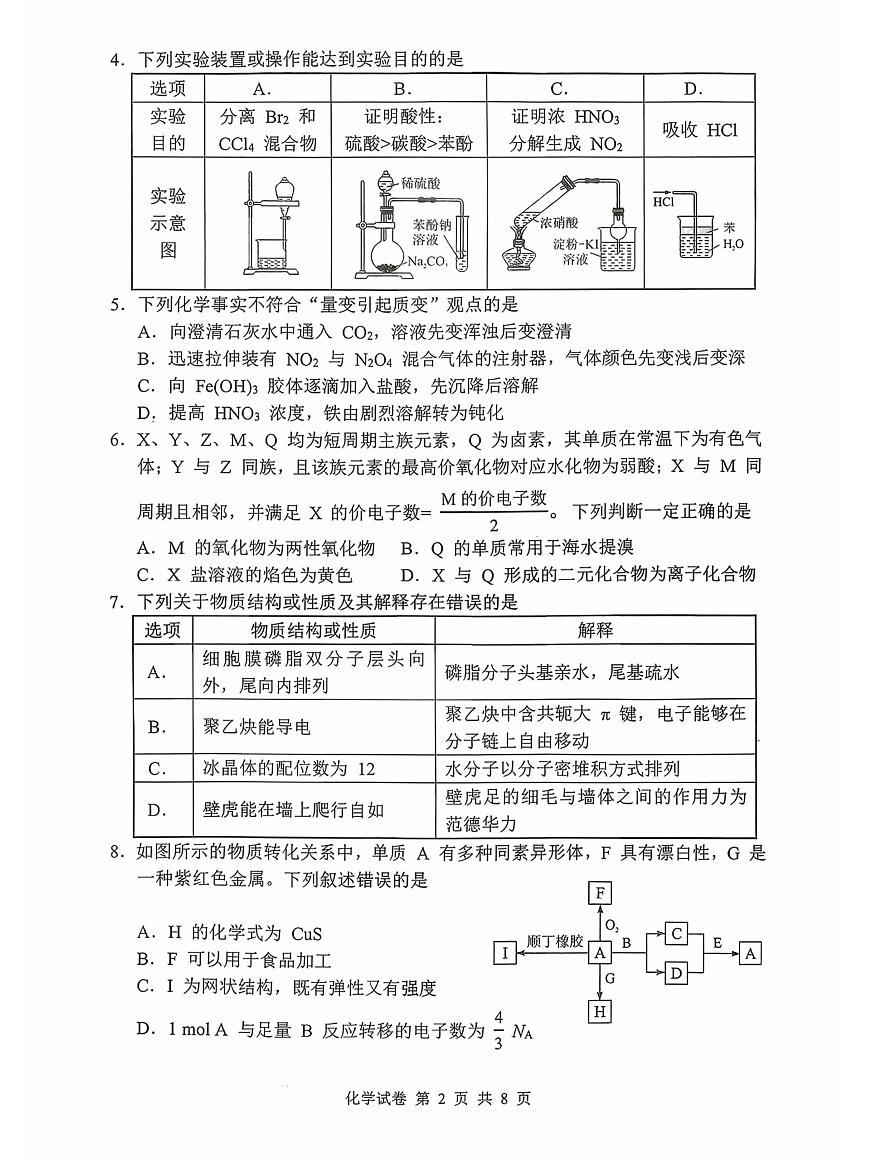 湖北省腾云联盟2026届高三上学期10月一模考试化学试题（月考）第2页