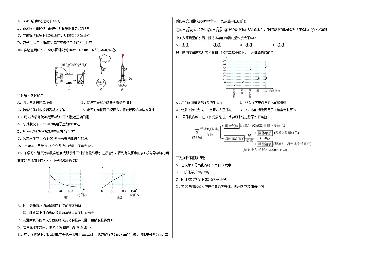 高一化学上学期期中模拟卷01（人教版2019)（考试版A3）第2页