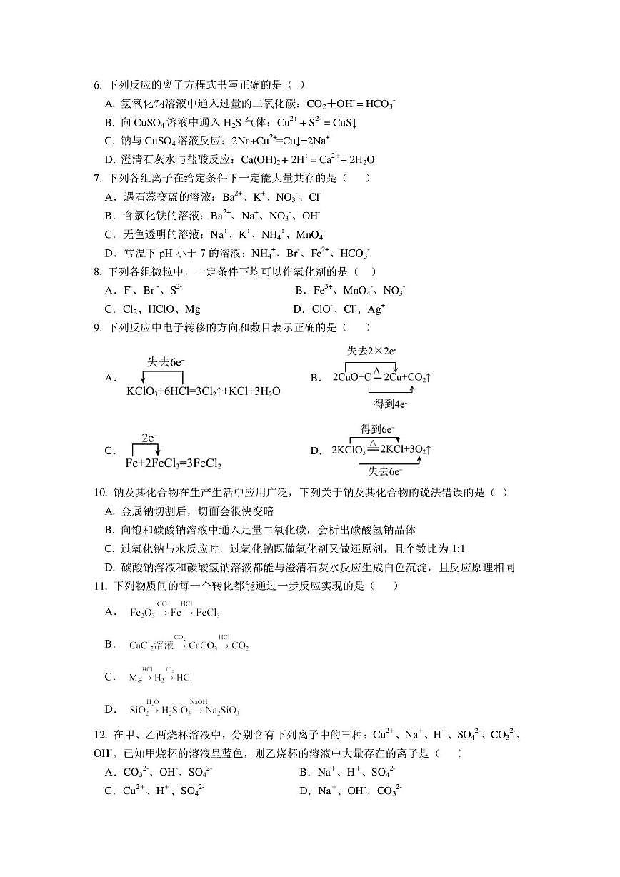 广东省东莞市东华高级中学2025-2026学年高一上学期10月月考 化学试题第2页