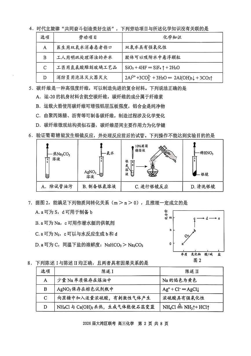 广东省大湾区2026届高三上学期期中联考化学试题+答案第2页