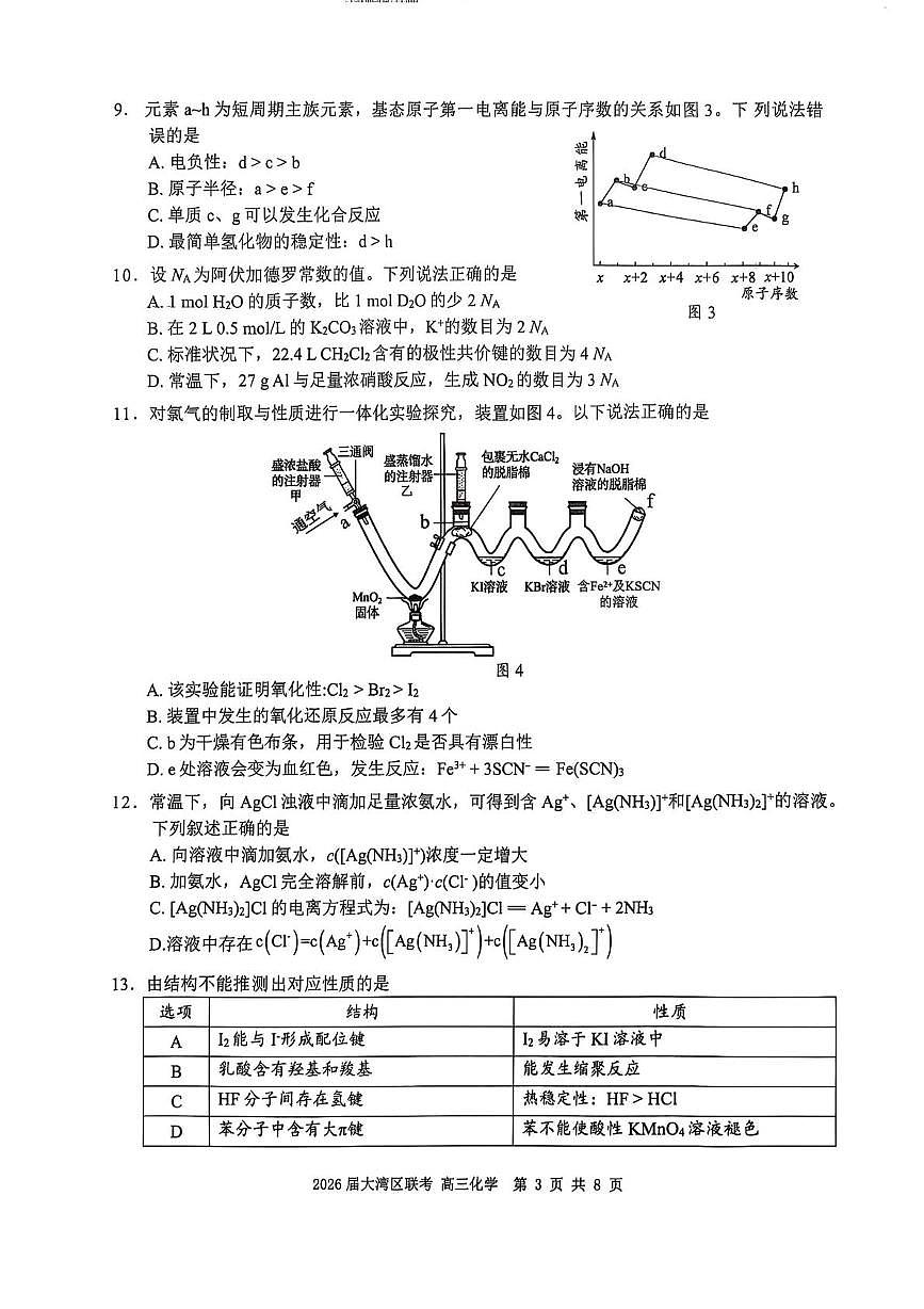 广东省大湾区2026届高三上学期期中联考化学试题+答案第3页