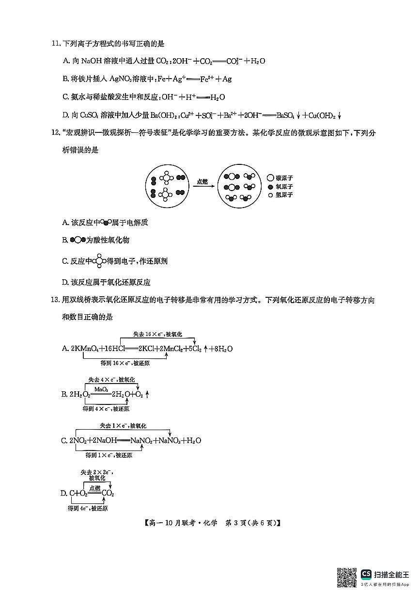 河南洛阳强基联盟2025-2026学年高一上学期10月联考+化学第3页
