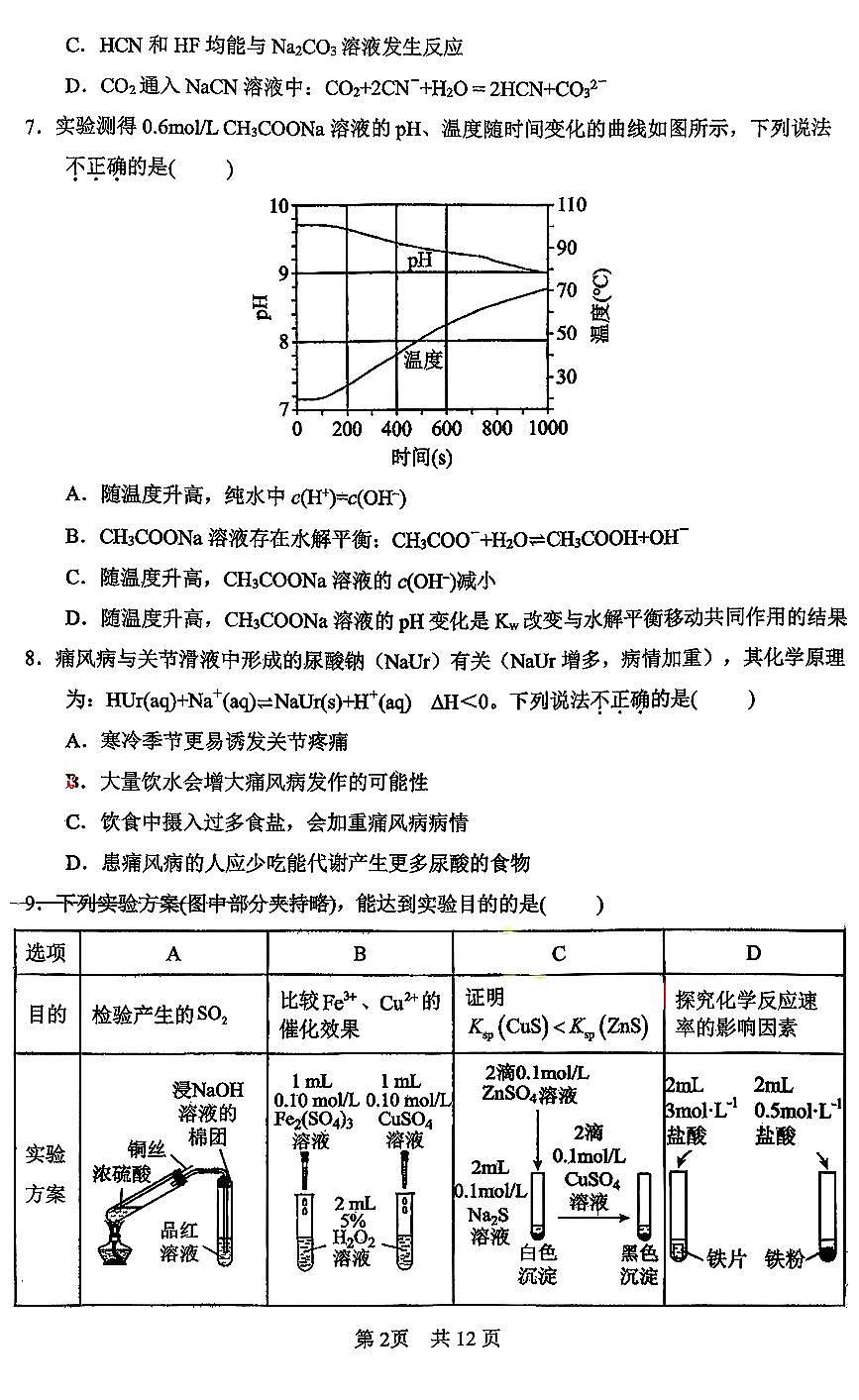 2025北京一零一中高二（上）统练二化学第2页