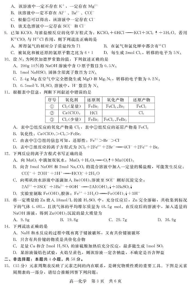 河北省邯郸市NT20名校联合体2024-2025学年高一上学期期末考前实战大演练试题化学试卷第3页