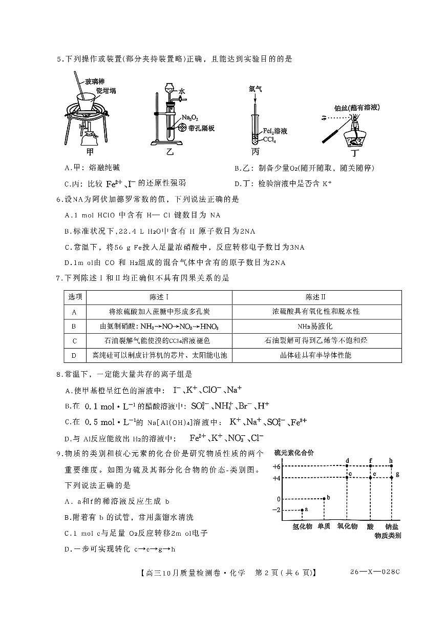 山西省太原市部分学校2026届高三上学期10月质量监测试题 化学 PDF版含解析第2页