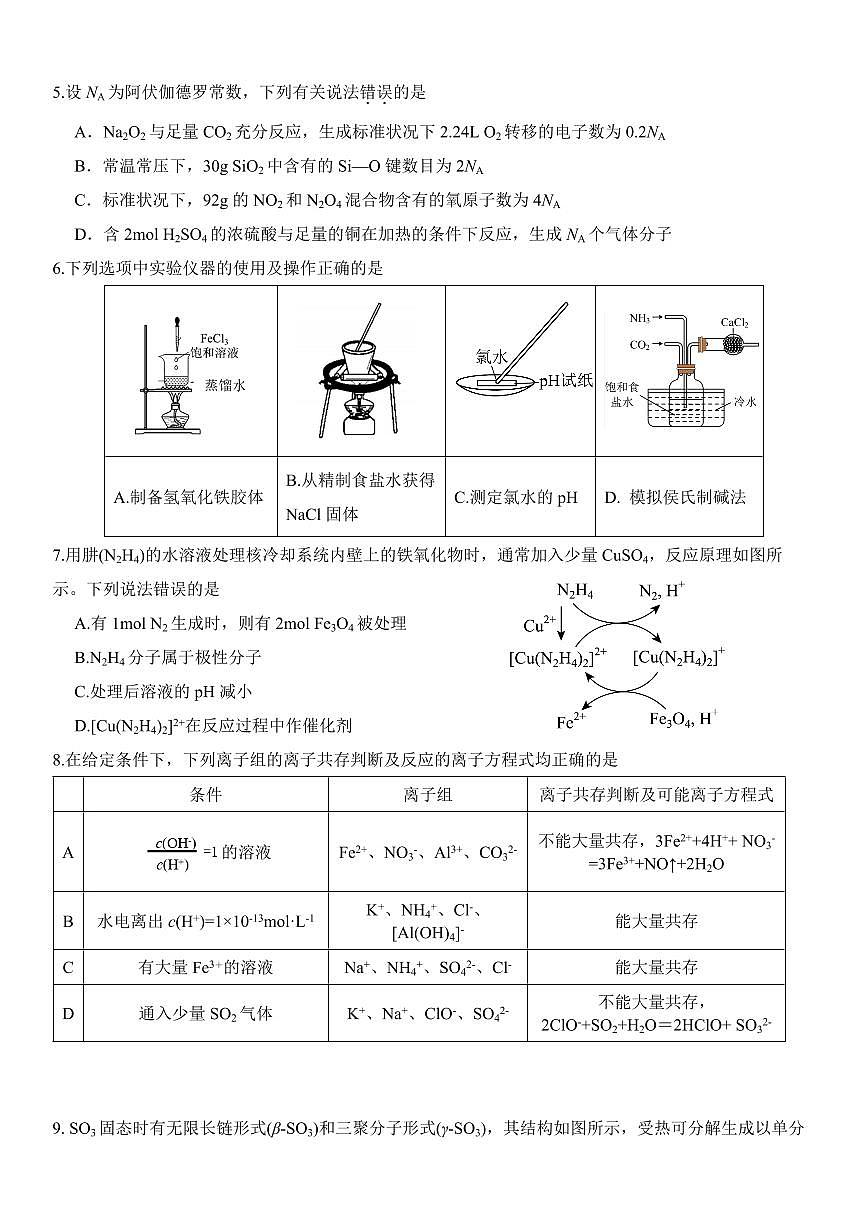 山东师大附中2026届高三上学期10月阶段检测化学试题+答案第2页