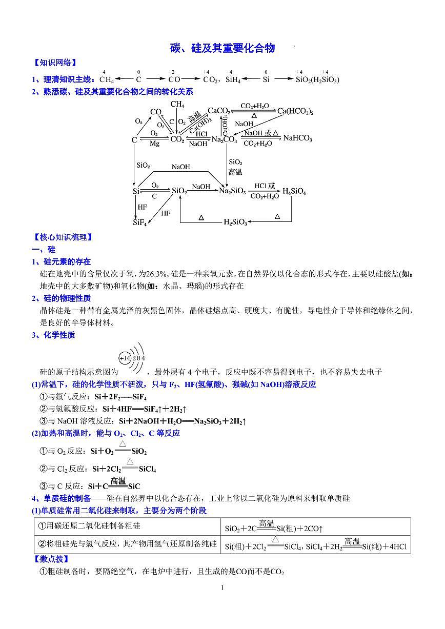 2026届高考一轮化学：非金属元素知识总结练习含答案第1页