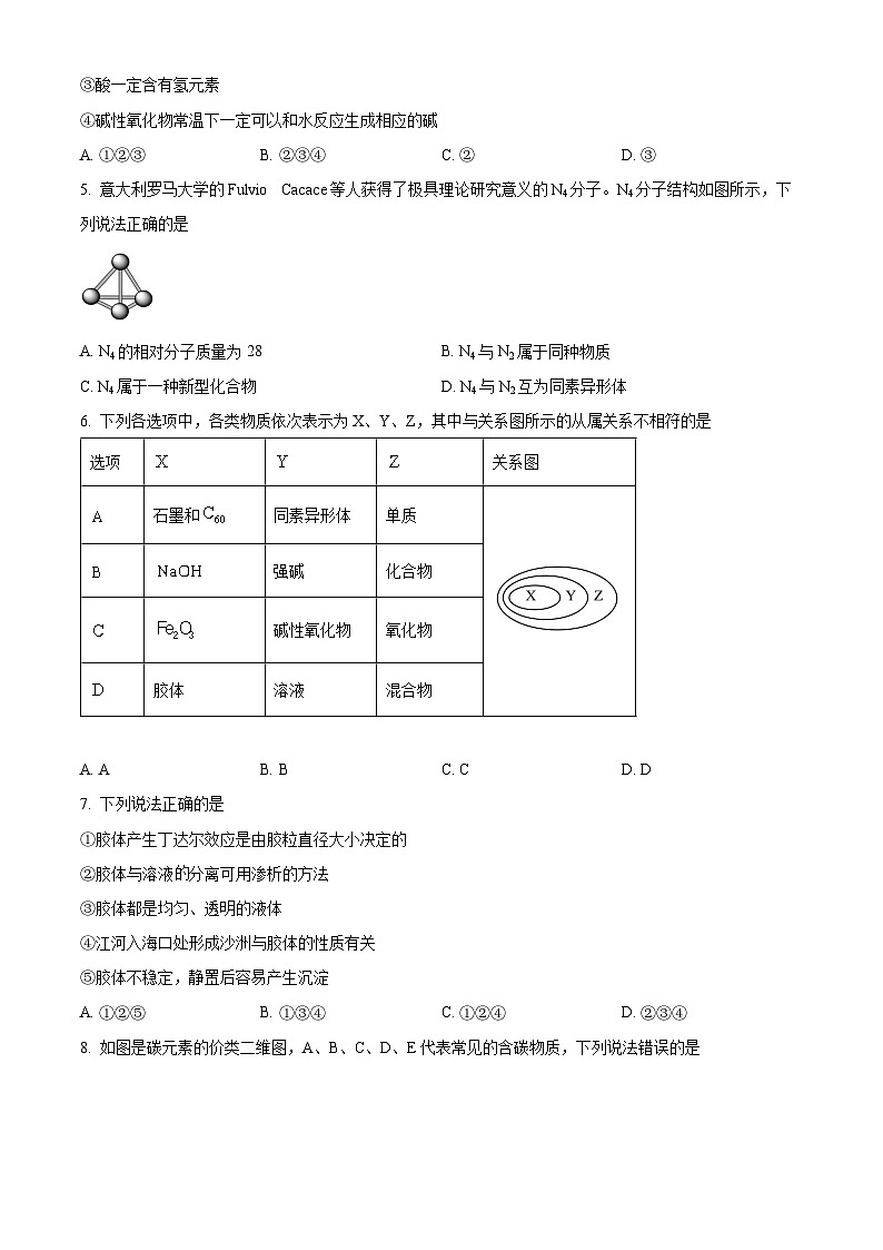 安徽省亳州市第二完全中学2025-2026学年高一上学期10月第一次质量检测化学试题（原卷版）第2页