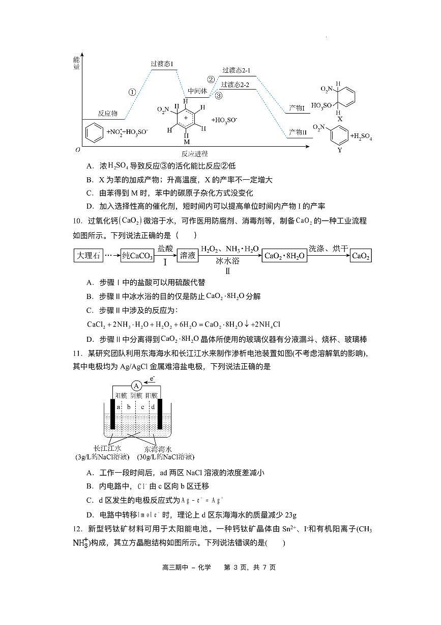 河北省石家庄实验中学2026届高三上学期10月期中考化学试题+答案第3页