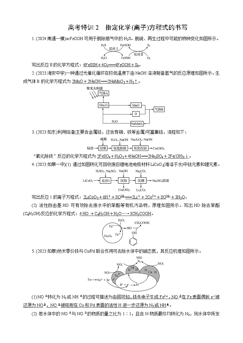 高考化学一轮复习讲义高考特训2　指定化学(离子)方程式的书写第1页